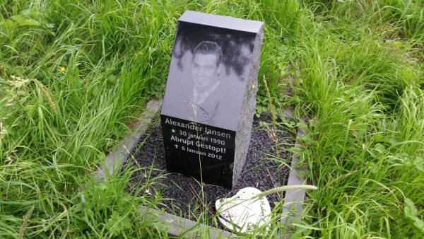  De auto kwam een paar meter vanaf de gedenksteen van Alexander Jansen uit Hardinxveld terecht. Alexander kwam in 2012 om het leven, nadat hij met zijn auto in botsing kwam met een vrachtwagen.